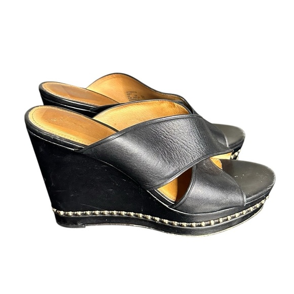 Coach Black Leather Studded Wedge Sandals 8.5 - Picture 1 of 7